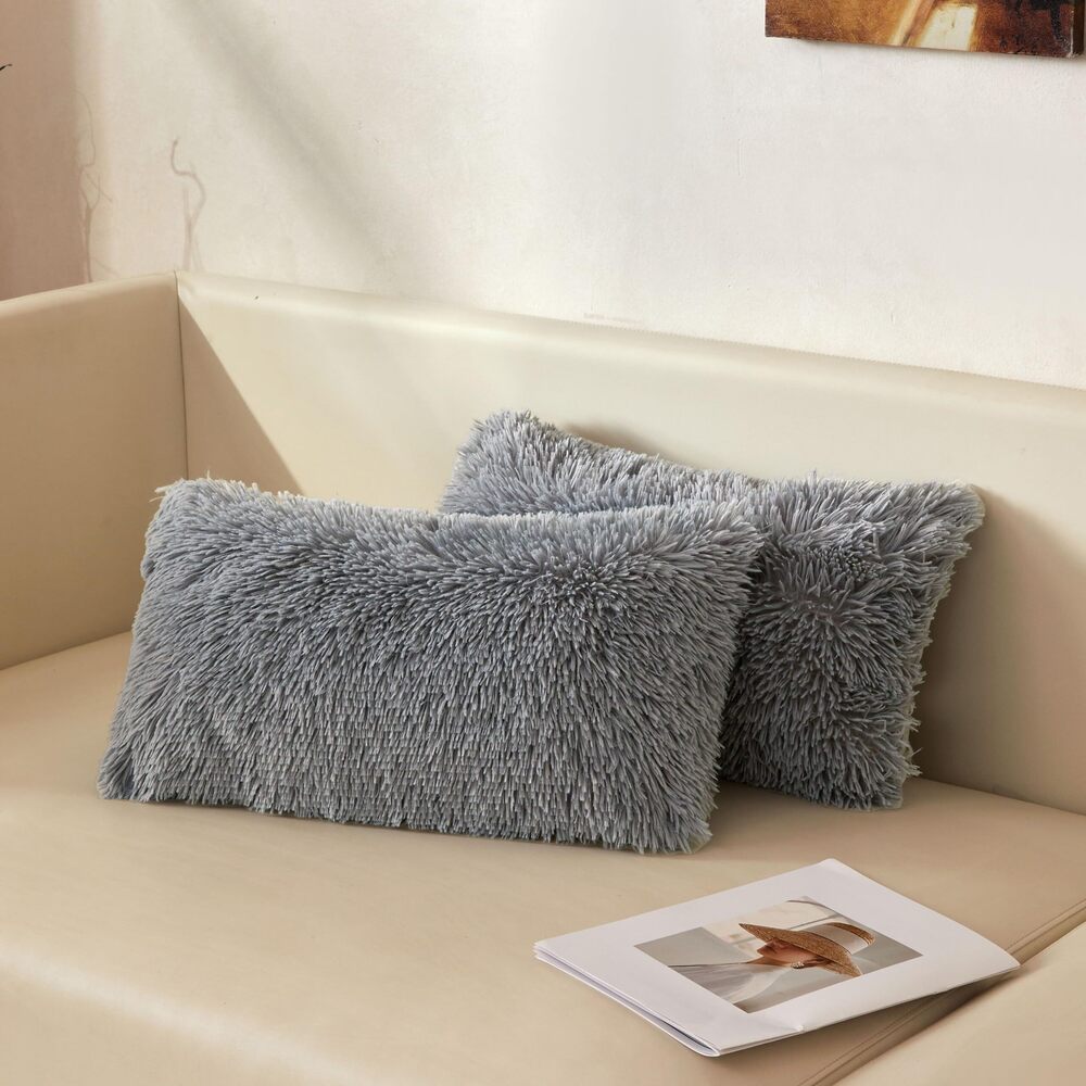 3556 12x20 Fluffy Faux Fur Lumbar Throw Pillow Covers Pack of 2, Shaggy